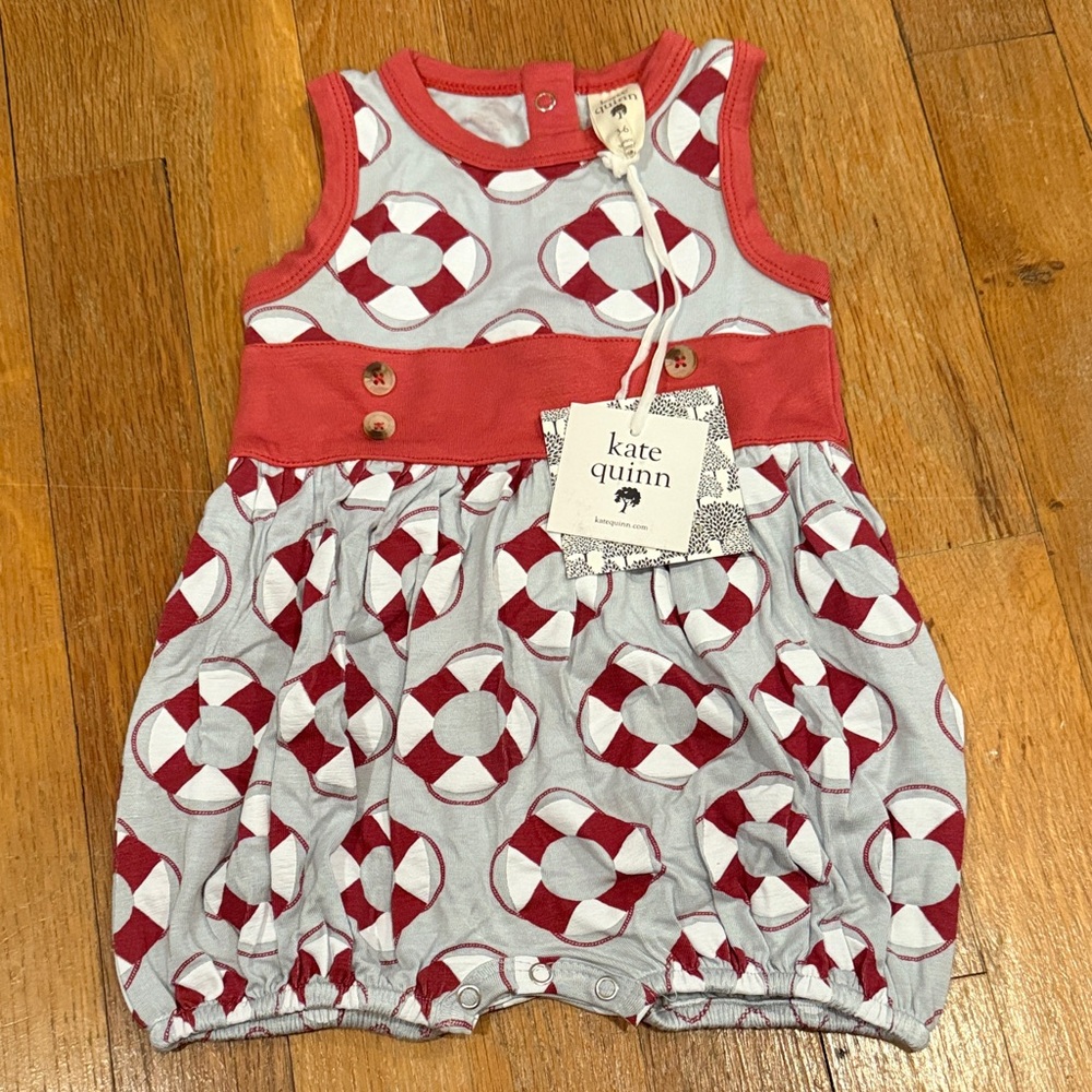 Kate Quinn Red and White Baby Sleeveless Button Belted Bubble Romper